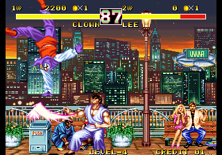 Clown doing a tricky cross-up against Lee, where he throws a card and then does Head Stamp for an ambiguous side switch.